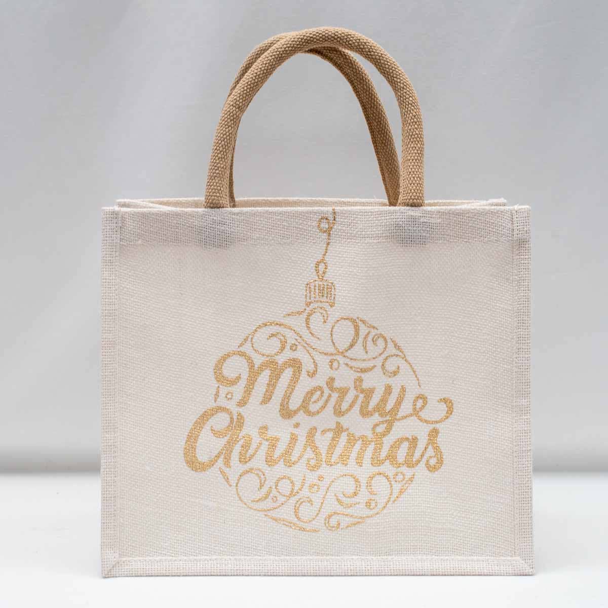 The Royal Standard - Merry Ornament Script Gift Tote   White/Gold 12x10x8