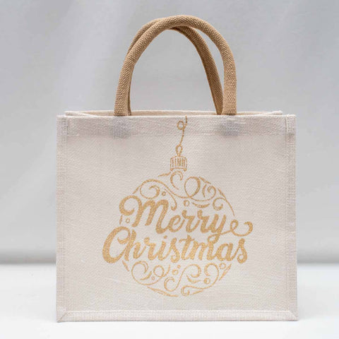 The Royal Standard - Merry Ornament Script Gift Tote   White/Gold 12x10x8