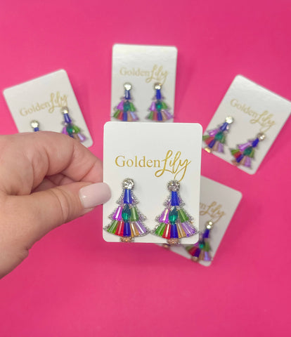 Golden Lily - Christmas Tree Stud Earrings - Multi