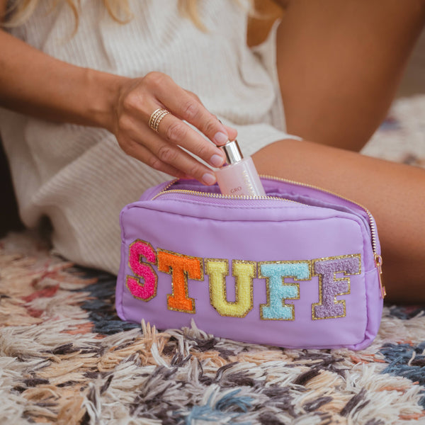 Natalia - Preppy Nylon Chenille Letter Bag Travel Makeup Pouch - STUFF