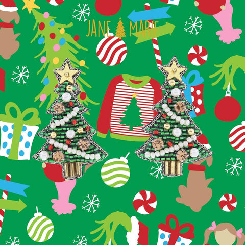 Jane Marie - Beaded Christmas Tree with Champagne Crystals Earrings