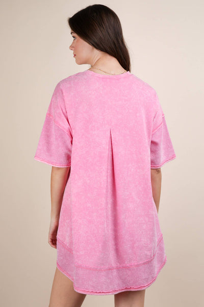 VERY J - ND31645-Mineral Washed Comfy Casual Knit Mini Dress: BLACK / S-M-L/2-2-2