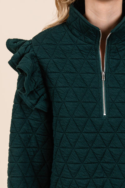 GeeGee Clothing - Plus Quilted Half-Zip Pullover Top, MT50766PL: Cream / 2XL