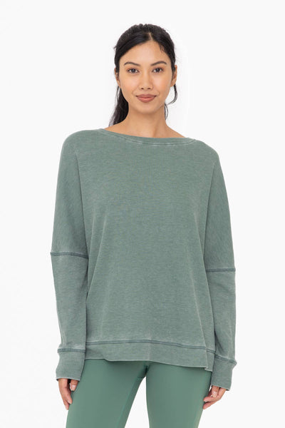 Mono B - Waffle Ribbed Roundneck Pullover: DARK BASIL / S:M:L (2:2:2)