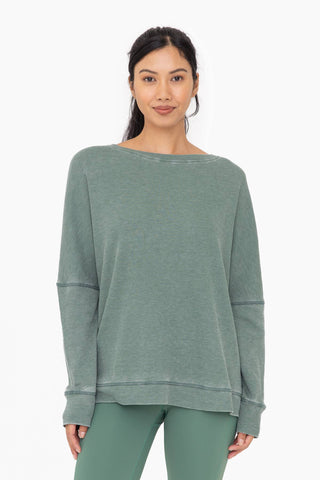 Mono B - Waffle Ribbed Roundneck Pullover: DARK BASIL / S:M:L (2:2:2)