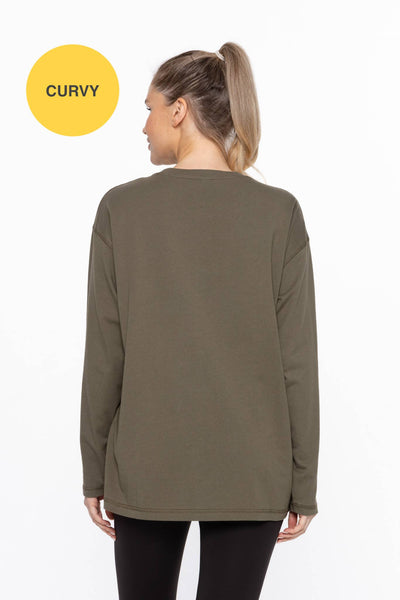 Mono B - CURVY ORGANIC COTTON LONG SLEEVE BOYFRIEND TEE: White / 1XL:2XL:3XL (2:2:2)