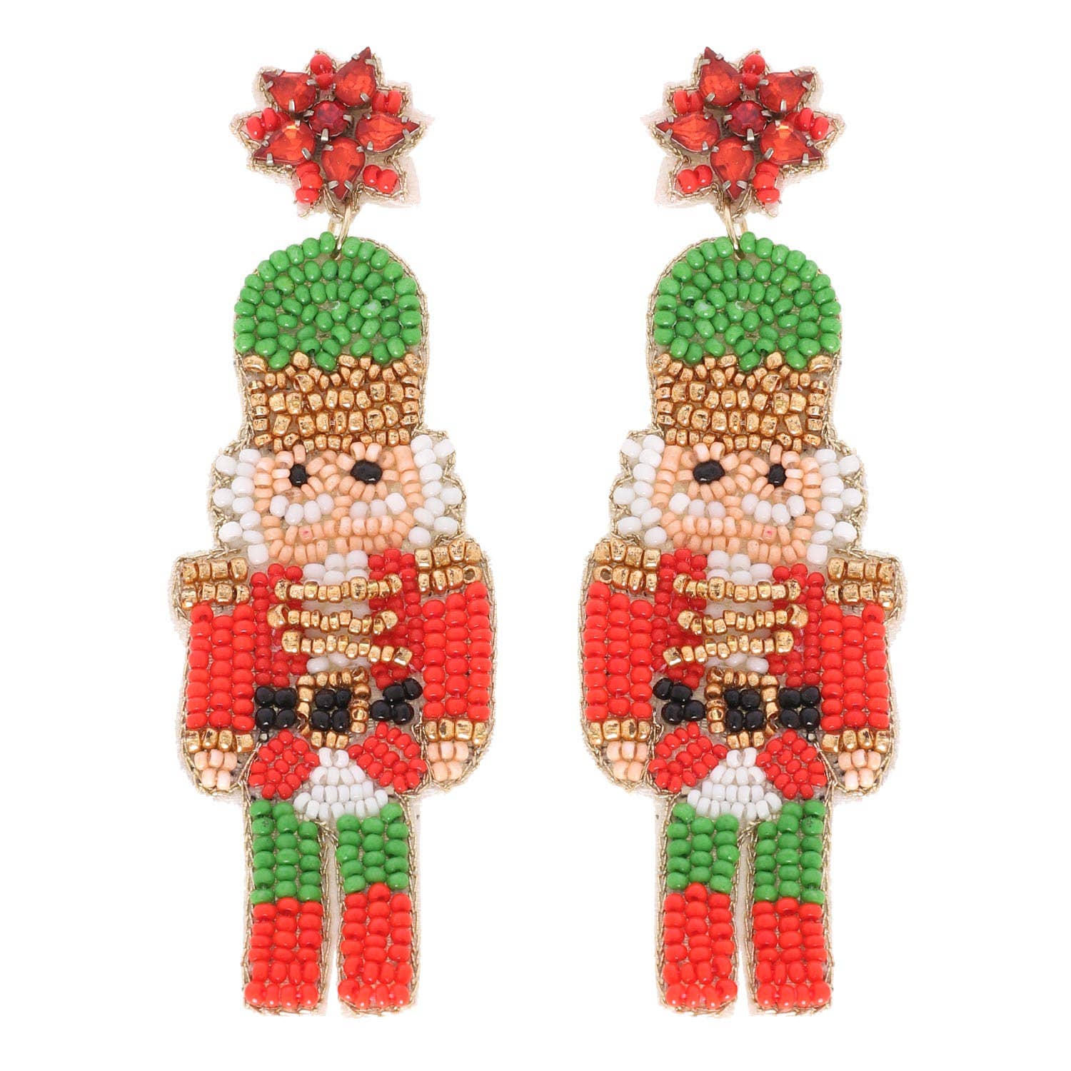 Sophia Collection - Nutcracker Christmas Beaded Drop Earrings: Red