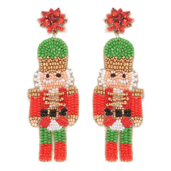 Sophia Collection - Nutcracker Christmas Beaded Drop Earrings: Red