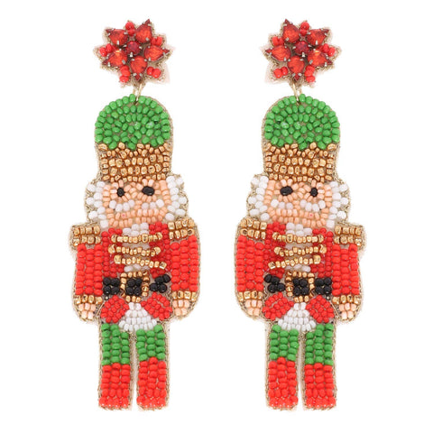 Sophia Collection - Nutcracker Christmas Beaded Drop Earrings: Red