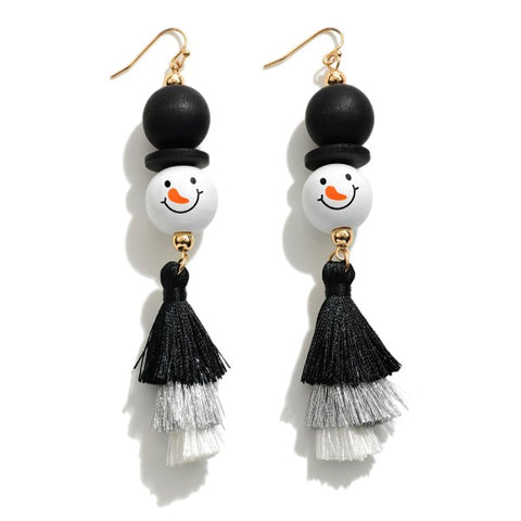 Snowman Tassel Earrings
