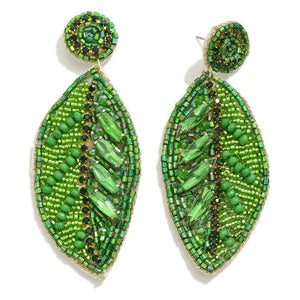 Seed Bead Leaf Earrings