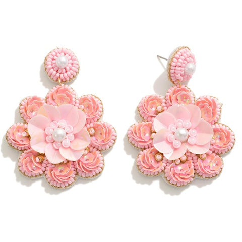 Seed Bead & Sequin Flower Earrings