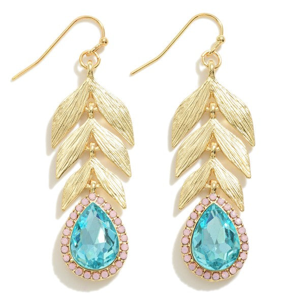 Gold Leaf Earrings with Rhinestones