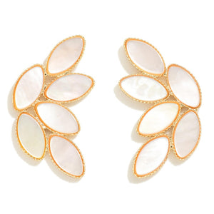 White Pearl Inlay Leaf Earrings