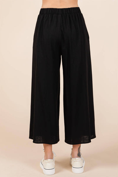 GeeGee Clothing - Sheer Linen Wide Leg Pants: WP61430: Black / M