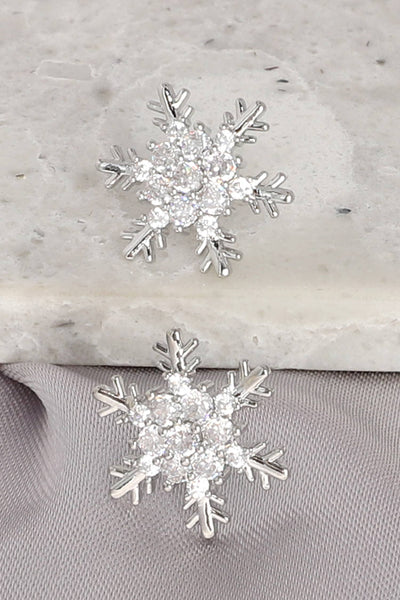 Sophia Collection - White Gold Plated CZ Snowflake Post Earrings