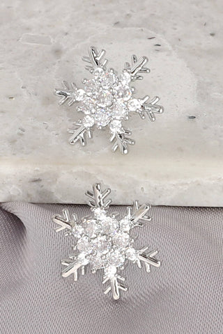 Sophia Collection - White Gold Plated CZ Snowflake Post Earrings