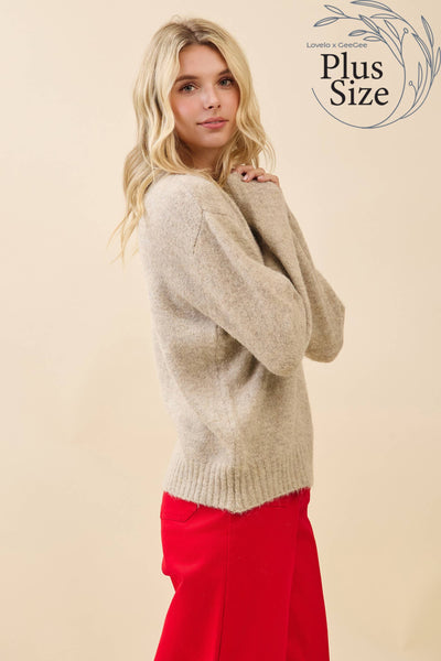 GeeGee x Lovelo - Plus 'Very Merry' Knit Sweater CT52386PL: Taupe / 2XL