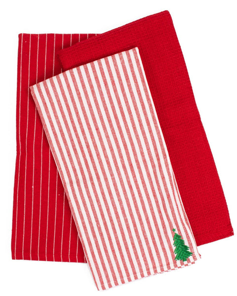 The Royal Standard - Christmas Tree Hand Towel Set Red/Soft White/Green 20x28 Set of 3