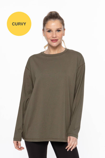 Mono B - CURVY ORGANIC COTTON LONG SLEEVE BOYFRIEND TEE: White / 1XL:2XL:3XL (2:2:2)