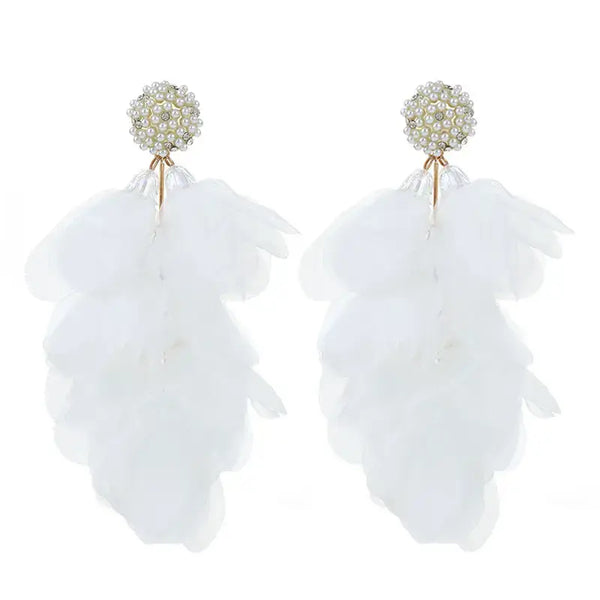 OBX Prep - Floral Petal Statement Earrings with Faux Pearl Posts: Pastel