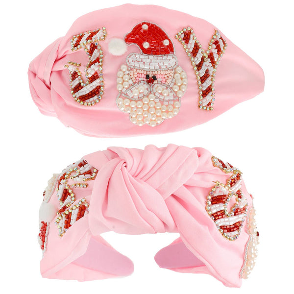 Sophia Collection - Christmas Joy Jeweled Top Knotted Headband : Pink