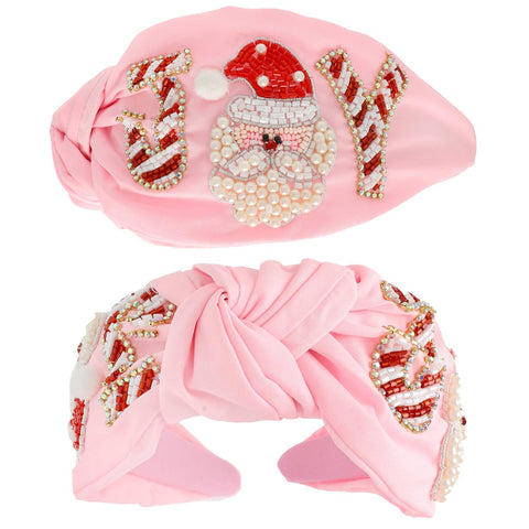 Sophia Collection - Christmas Joy Jeweled Top Knotted Headband : Pink