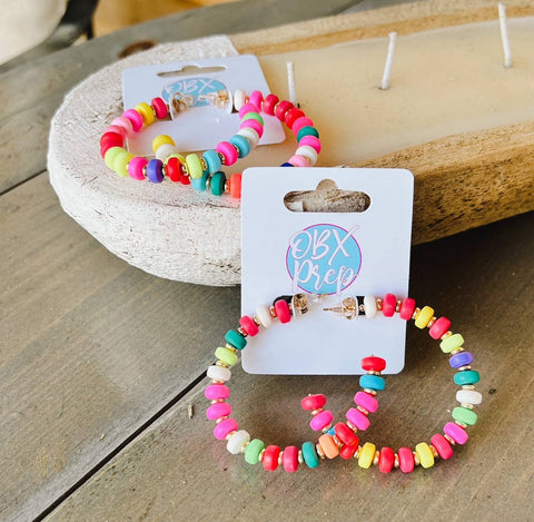 OBX Prep - Summer Bright Colorful Beaded Hoop Earrings: Pastel