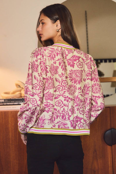 Oddi - Floral Print Knit Top: Navy Wave / M