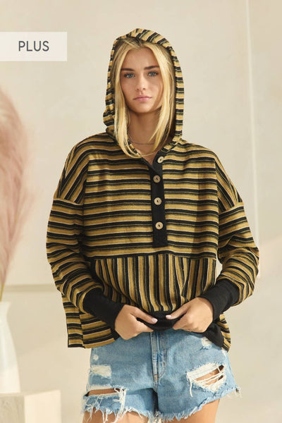 Oddi - Plus Textured Striped Jacquard Hooded Sweatshirt : Ivory Multi / 2XL