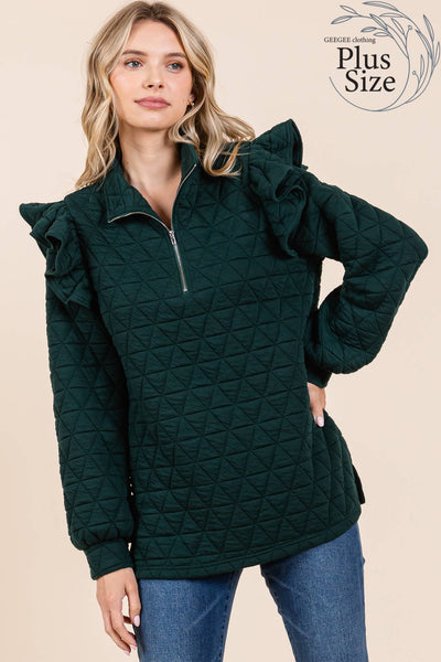 GeeGee Clothing - Plus Quilted Half-Zip Pullover Top, MT50766PL: Cream / 2XL