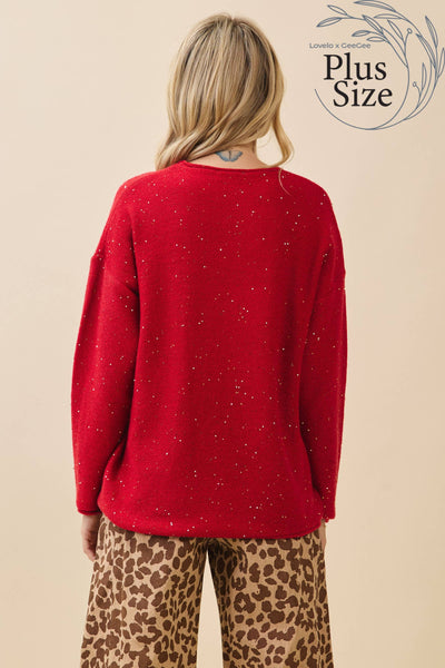 GeeGee x Lovelo - Plus Glitter Knit Sweater OT51787PL: Hunter Green / 2XL