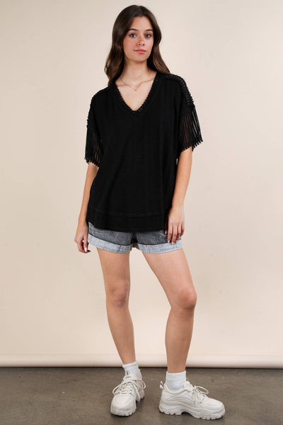 VERY J - NT12088X-PLUS SIZE Oversized Contrast Knit Comfy Casual Top: IVORY / 1XL-2XL-3XL/3-2-1