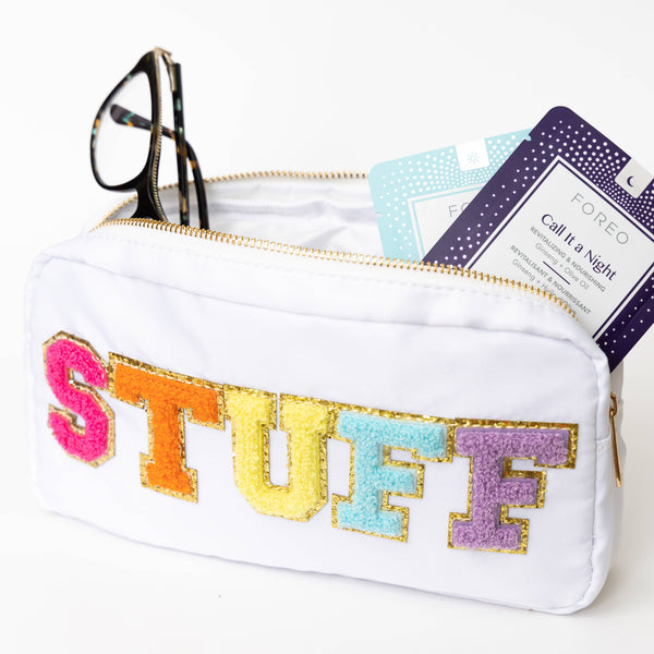 Natalia - Preppy Nylon Chenille Letter Travel Makeup Pouch - STUFF