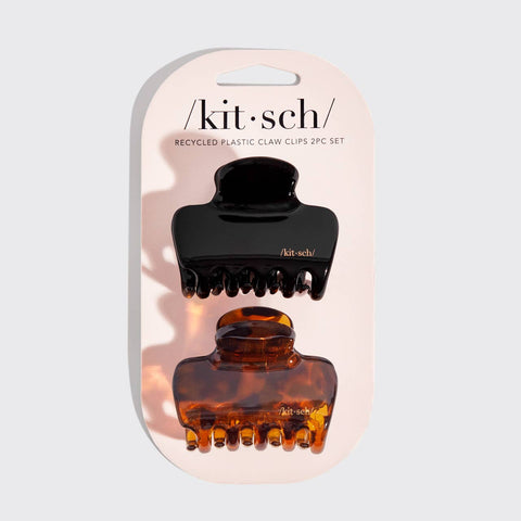KITSCH - Recycled Plastic Medium Puffy Claw Clips 2pc Set- Black/Tort