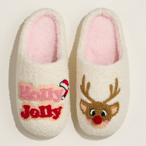 Holly Jolly Reindeer Holiday Slippers