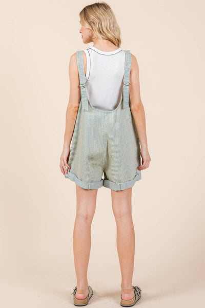 GeeGee Clothing - Stripe Denim Shortalls/Romper, OR51044: Denim Blue / L