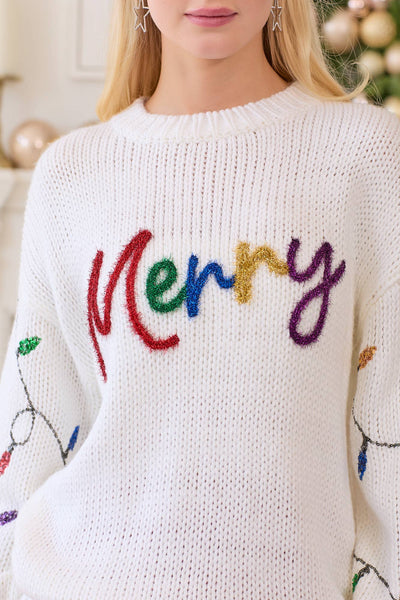 Main Strip - Merry Sweater Sequined Christmas Light Sleeves: WHITE / M
