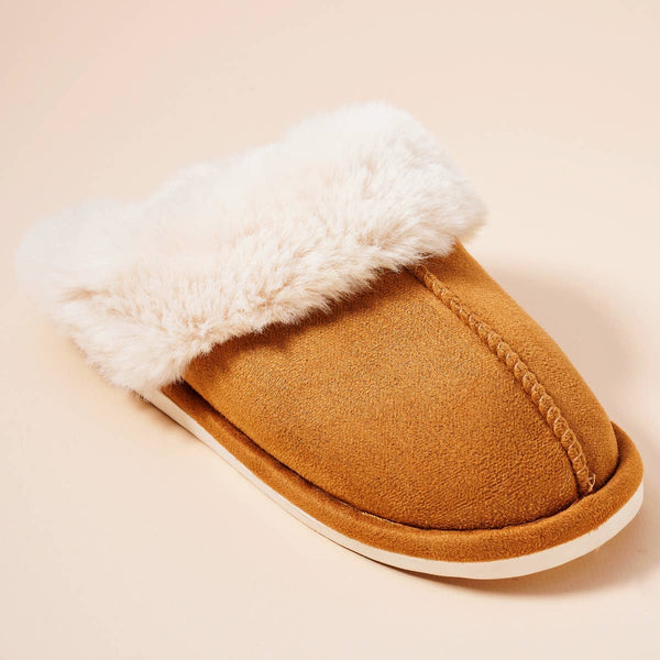 Lilla Haven - Sherpa Fur Trimmed Home Slippers: Camel / Large / 4DL98026