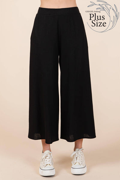 GeeGee Clothing - Plus Sheer Linen Wide Leg Pants: WP61430PL: Black / 3XL