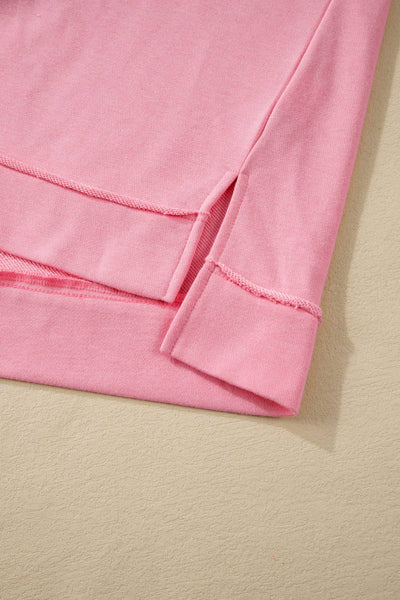 66DISCO - Plus Size Striped Patchwork V Neck Sweatshirt: Pink / Plus Size / 1X