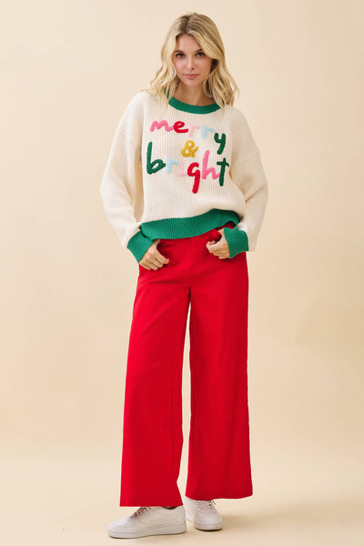GeeGee x Lovelo - 'Merry & Bright' Knit Sweater CT52384: Cream/Green / L
