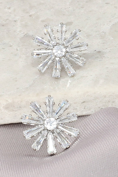 Sophia Collection - White Gold Plated CZ Starburst Post Stud Earrings