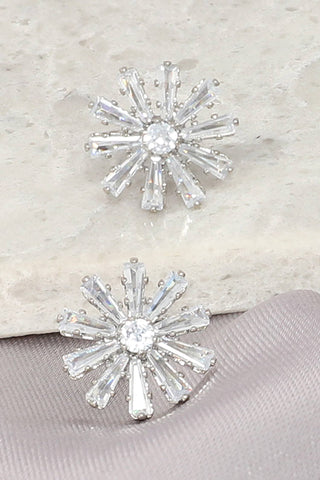 Sophia Collection - White Gold Plated CZ Starburst Post Stud Earrings