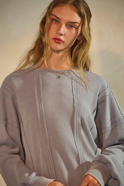 Oddi - Plus Acid Washed Thermal Textured Pullover: Washed Blue / Plus Size / 2XL