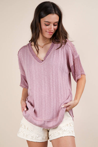 VERY J - NT12088-Oversized Contrast Knit Comfy Casual Top: IVORY / S-M-L/2-2-2