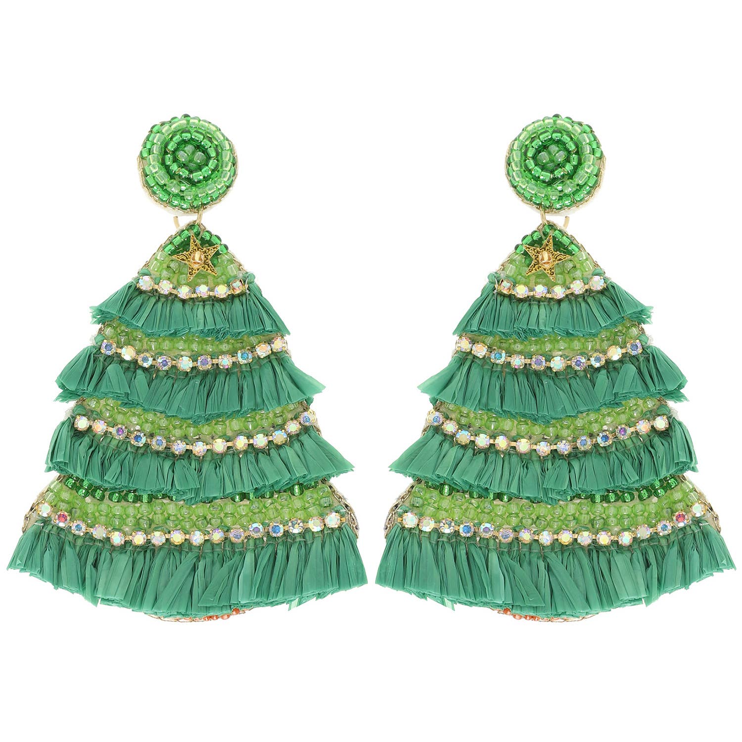 Sophia Collection - Christmas Tree Jeweled Post Earrings : Green