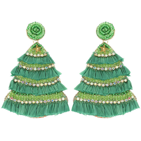 Sophia Collection - Christmas Tree Jeweled Post Earrings : Green