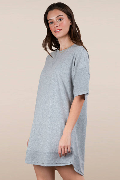 VERY J - ND31645-Mineral Washed Comfy Casual Knit Mini Dress: BLACK / S-M-L/2-2-2
