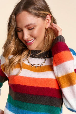 Mustard, Orange & Hunter Green Striped Sweater